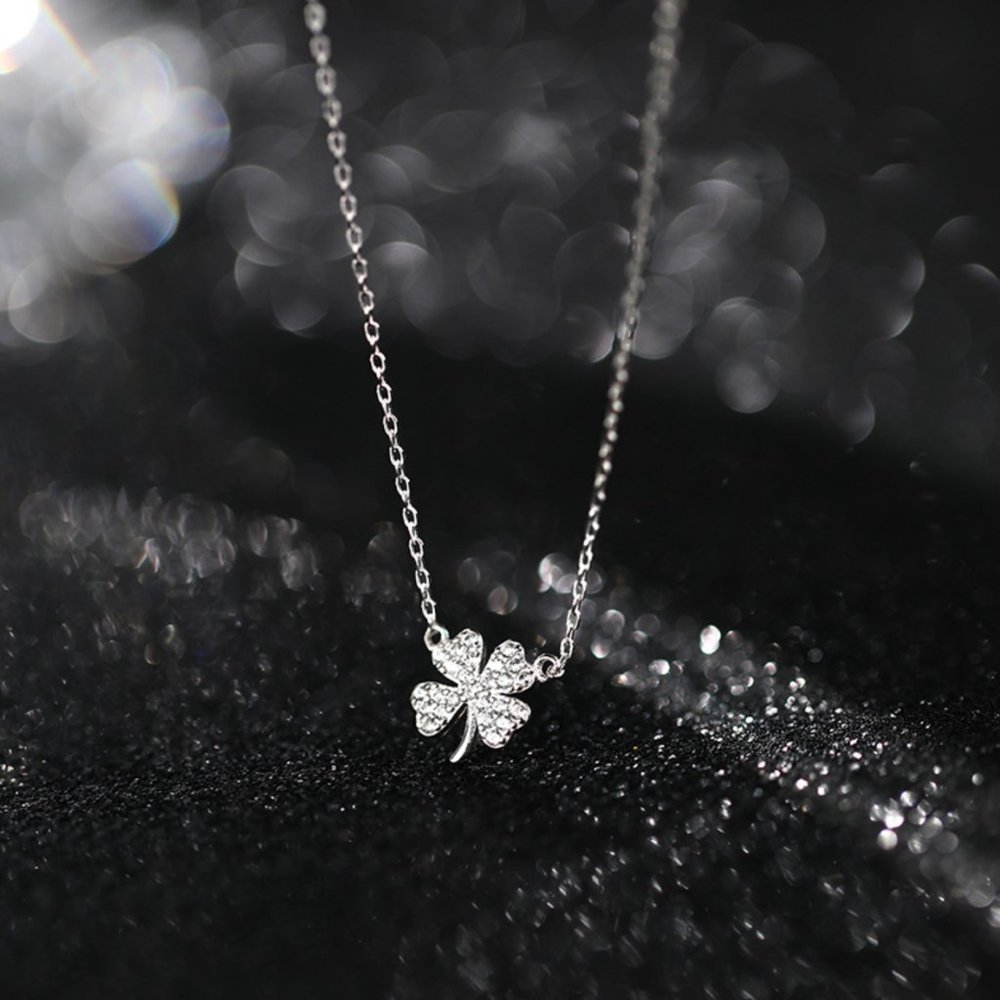 925 Sterling Silver Four-leaf Clover Luck Leaves Necklace Choker Women Jewelry - Picture 3 of 8
